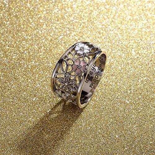 Romantic Flower Design Ring Proposal Silver Color Brand Sakura Pattern Ring Hollow Engraved Finger Accessories Jewelry Gifts