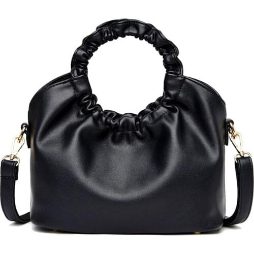 Luxury Soft Leather Handbags Women Bags Designer Ruched Shoulder Crossbody Bags For Women Purses Clutch High Quality Hobos Black