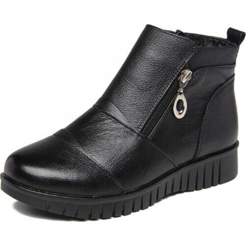 Autumn/ Winter Rubber Boots Women Genuine Leather Shoes Woman Ankle Boots Female Retro Flat With Zip Fur boots