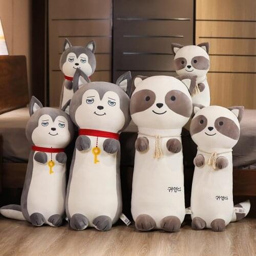Nice 70CM-110CM Cartoon Husky Dog Plush Long Sleep Pillows Stuffed Animal Raccoon Toys Soft Cushion Doll Kawaii Kids Nice Gifts