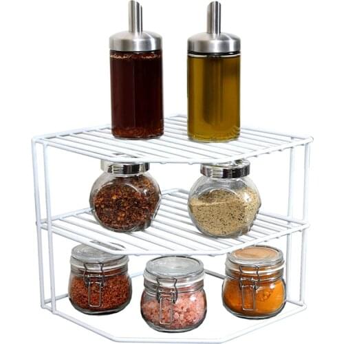 3-Tier Kitchen Corner Shelf Rack-Metal Frame-Rust Resistant Finish-Cups, Dishes, Cabinet & Pantry Organization-Kitchen (9 x 8 In
