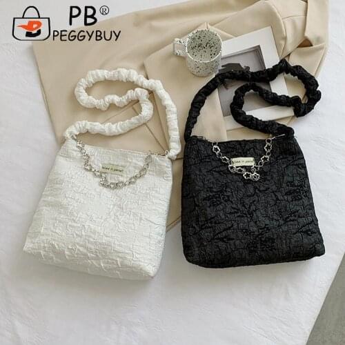 Stylish Female Flower Chain Underarm Bags Single Pleated Strap Shopping Shoulder Bag Ladies Small Pure Color Armpit Bags