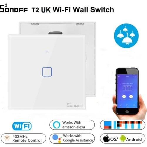 Sonoff T2 Smart WiFi / RF / APP / Touch Control Wall Light Switch 1 /2 /3 Gang UK Panel Smart Home Controller Work with Alexa
