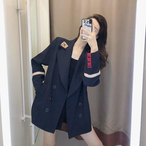 2021 Spring Autumn Coats New Vintage Hong Kong Flavor Chic Casual Small Suit Jacket Womens Loose Long-sleeved Fashion Tops C046