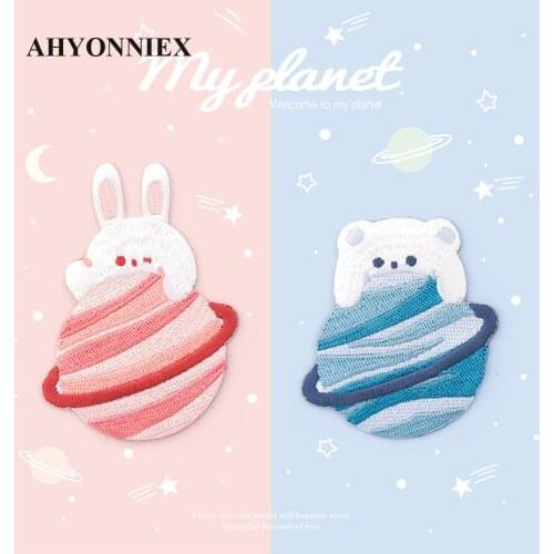 AHYONNIEX 2020 Cute Rabbit Bear Patches for Girls Bag Iron On Patches for Clothes Small Glue Patch for Kids Clothes Designer