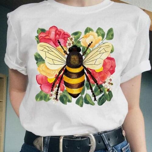 Women Bee Flower Lovely Printing 90s Beach Graphic Fashion Female Clothes Tops Cartoon Lady Tees Tshirt Print T-Shirt