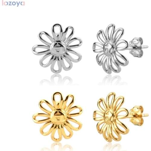 LOZOYA 925 Sterling Silver Gold Flower Stud Earring Women Small Ting Luxury Jewelry Gift Party Rock Punk Jewels Piercing