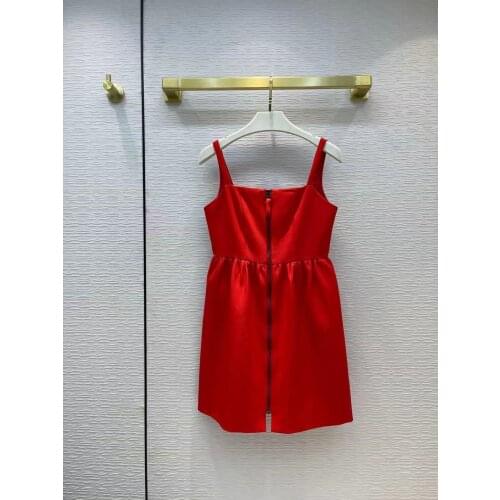 2021 HOT Autumn Runway Boho Dress Womens Spaghetti Strap Slash Neck Sleeveless Mini Red / Black Dress