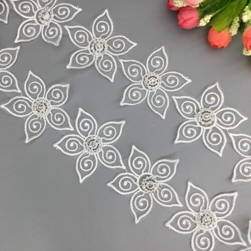 2 yards Vintage 3D Diamond Chiffon Flower Embroidered Lace Trim Ribbon Applique Patches Wedding Dress Fabric Sewing Craft