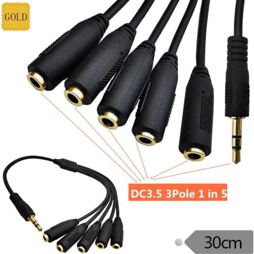 3.5mm (1/8") TRRS 3-Pole/2-Rings Male to 5x Female 3.5mm TRRS 3-Pole/2-Rings Stereo Splitter Audio Cable, Gold-Plated, 0.3m