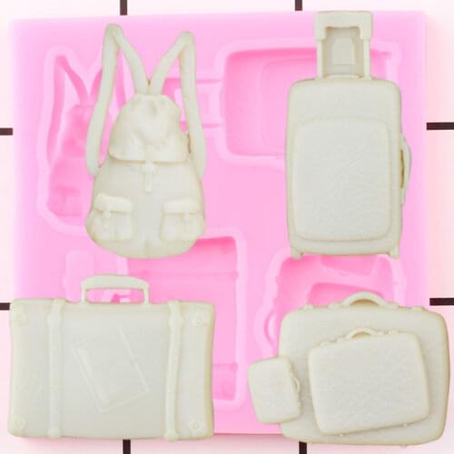 3D Bag Luggage Trolley Case Silicone Molds Candy Polymer Clay Fondant Mold DIY Cake Decorating Tools Chocolate Gumpaste Moulds