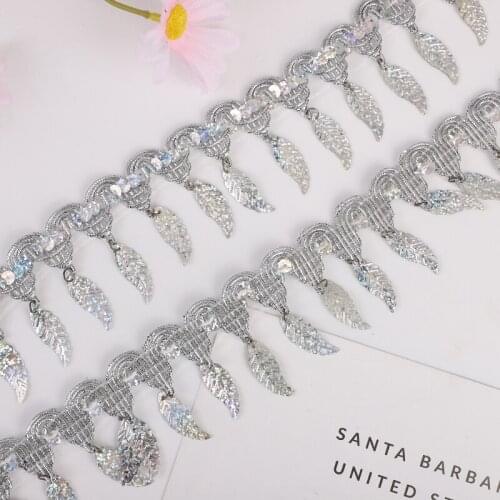 5yards 55mm Laser Sequins Fringe Lace Trims Gold/Silver Ribbon For Cosplay Suit Wedding Dress Sewing Fabric Supplier