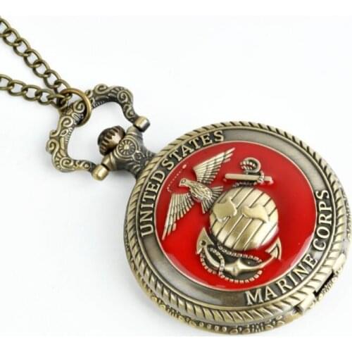 50pcs/lot Bronze United States Marine Corp Pocket Watches Necklace Pendant Men Gift Watches for Christmas