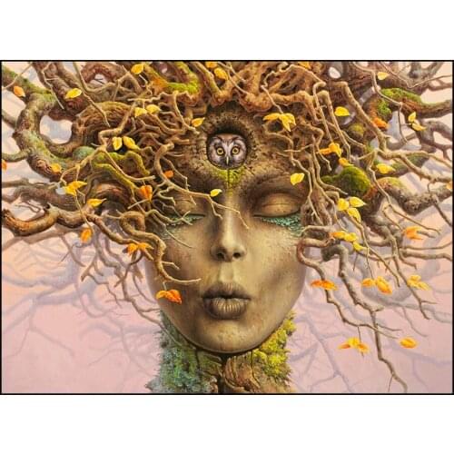 5d Diy Diamond Painting Cross Stitch Tree Face and Owl Abstract Art Diamond Embroidery Full Drill Square Crystal Mosaic Pictures