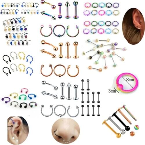 6/8/10Pcs/Set Girl Body Jewelry Maple Leaf Stainless Steel Nose Ring & Studs Stainless Steel Nose Piercing Punk Party Jewelry
