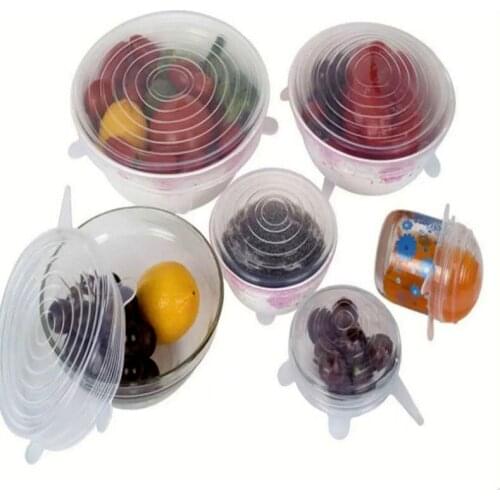 6PCS/Set Silicone Fresh-keeping Sleeve FDA Food Cover Fits All Sizes and Shapes of Bowls Stretchable Lids Kitchen Accessories