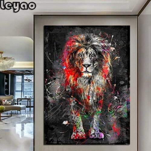 Diamond Embroidery 5d Abstract Colorful Lion Full Square Diamond Painting Cross Stitch Needlework Handmade Gift Home Decoration