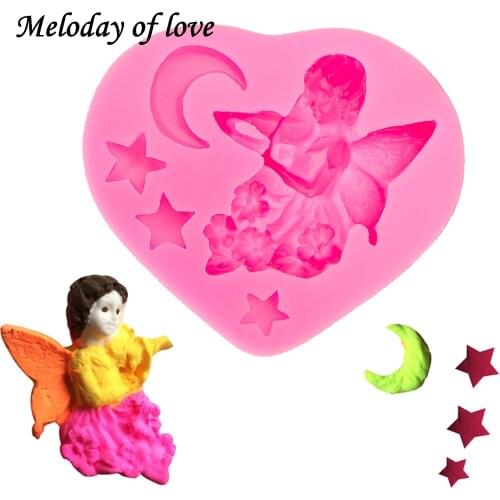 Angel girl moon and stars chocolate cake decorating tools DIY fondant silicone mold Sugarpaste Craft Bakeware wholesale T0015