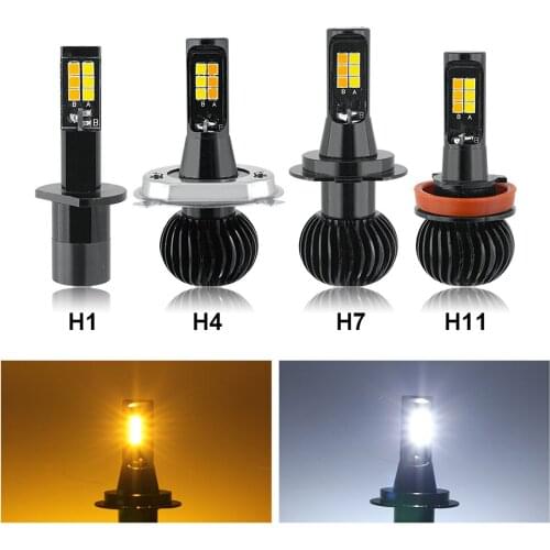 For Your mini led H1 H4 H7 H11 auto fog light 12V 12V 3030 SMD double color daylight DRL bulb headlamp