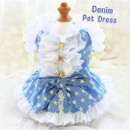 Free Shipping Handmade Dog Clothes Stars Dog Dresses Classic Soft Falbala Lace Outfit Pet Cats Poodle Maltese California Florida