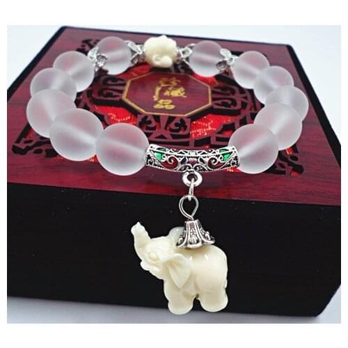 Natural Matte White Crystal Bracelets for Women Fashion 12MM Beaded Super Sweet Elephant Pendent Women Bracelet Wholesale