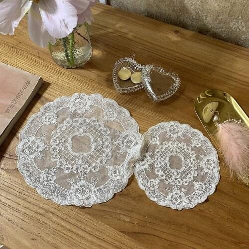 White Round Placemat Lace Embroidered Table Place Mats for Drinkware Anti-slip Coaster Dustproof Table Furniture Cover