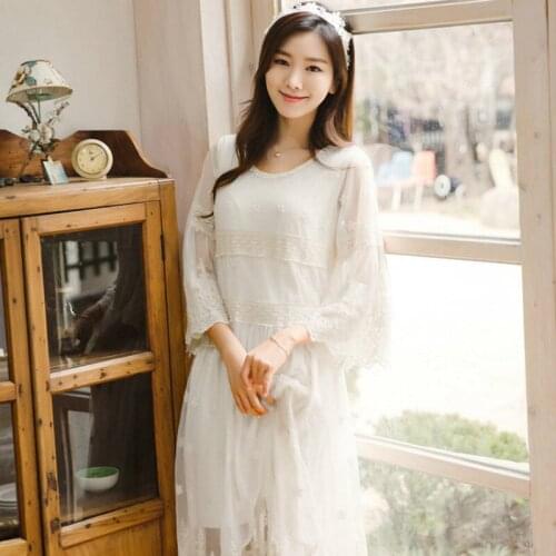Summer Princess Nightdress Lace Round Neck Night Dress Comfortable and Breathable Nightgowns Three Quarter Sleepwear Home Wear