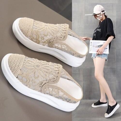 Summer New Fashion Mesh (Air Mesh) Loafers Casual Solid Slip-On Round Toe Shallow Kick Lace Breathable High Quality Shoes Woman