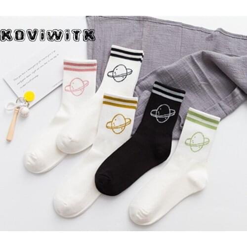 Fashion black Planet stripe cotton Happy socks women Funny Ladies Short solid Cute sock Harajuku Winter Casual womens Gifts sox