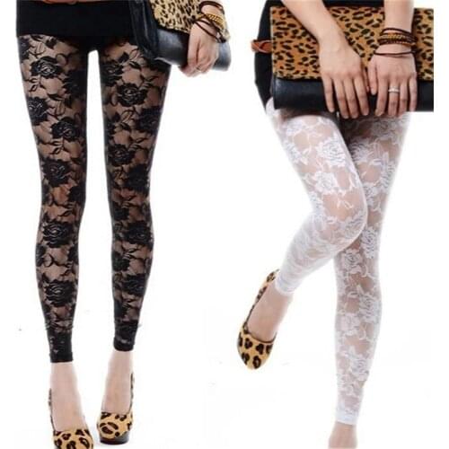 Fashion Lace Leggings Sexy Women Skinny Leggings Soft Floral Rose Printed Stretchy Jeggings Slim Pencil Pants