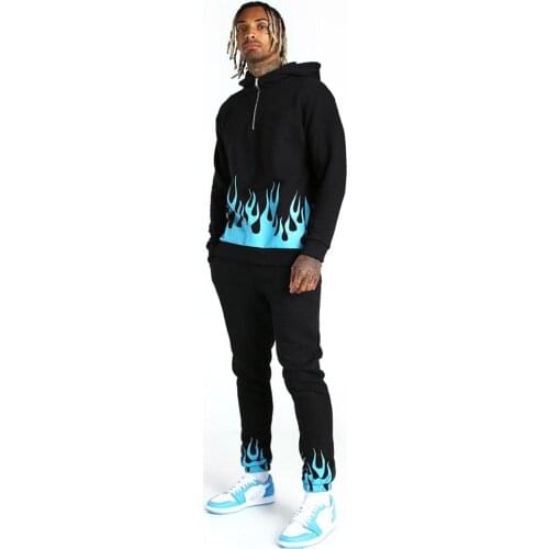 Mens Hoodie Suit Fashion Flame 3D Print Winter Brand Casual Sports Suit Mens Suit Sports Two Piece Piece Splicing Hoodie