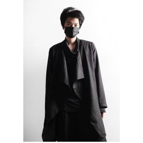 2021 dark new mens Lapel linen cardigan casual jacket