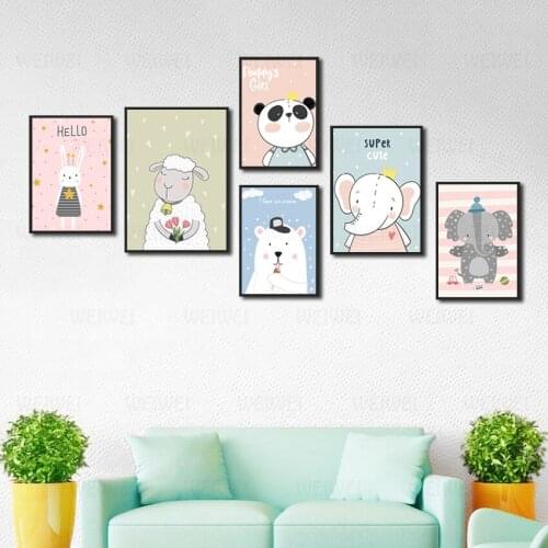 Wall Poster Living Room Decoration Cartoon Elephant Rabbit Child Room Warm Cartoon Childrens Room Canvas Art Waterproof Oill
