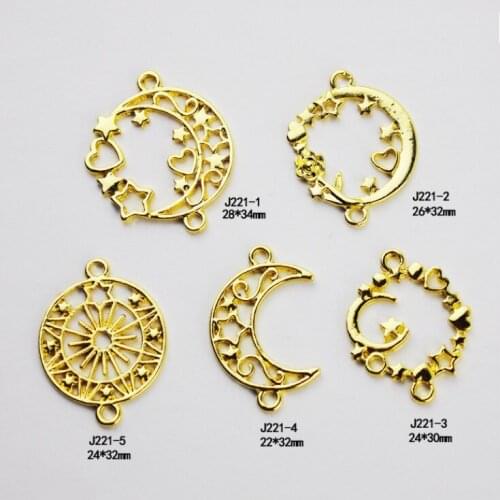 NEW 10 pcs/lot Stars heart geometric moon Metal Frame Pendant Gold Charm Bezel Setting Cabochon Setting UV Resin Charms