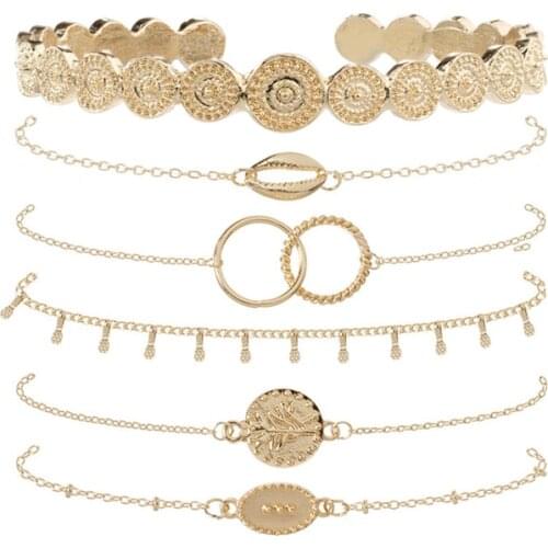 New Arrive Vintage Round Leaf Totem Metal Texture Charm Bracelet Women Geometric Circle Cuff Bangles Bracelets Female Jewelry