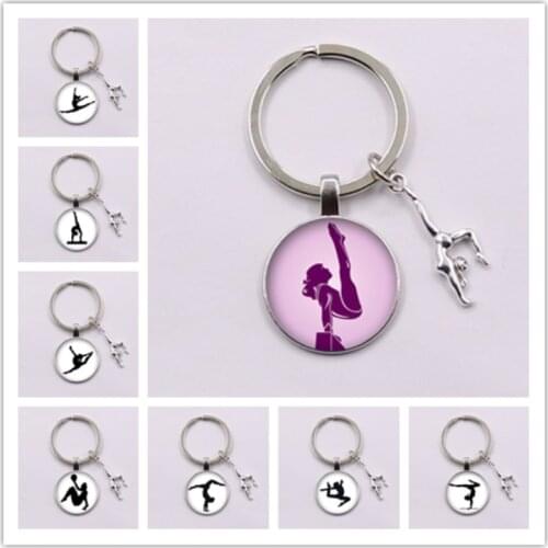 New Gymnast Keychain Artistic Gymnast Patterned Glass Pendant Keychain Gymnast Memorial Gift