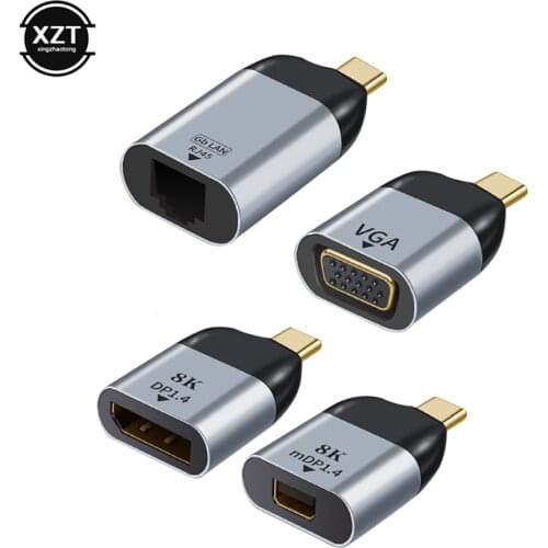 USB 3.1 Type C to HDMI-compatible/DP/VGAminiDP RJ45 Adapter Plug Converter Projection 4K/8k 60Hz USB C male to female HD video