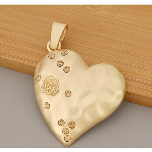 5pcs/Lot Large Heart & Rose Flower Crystal Rhinestone Matte Gold Charms Pendants for Necklace Jewelry Making Accessories