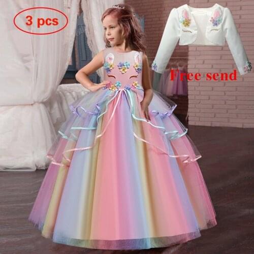 Teen Rainbow Unicorn Christmas Dress Girl Cosplay Kids Dresses For Girls Party Dress Children Easter Dress Up Costume 6 10 14 Y