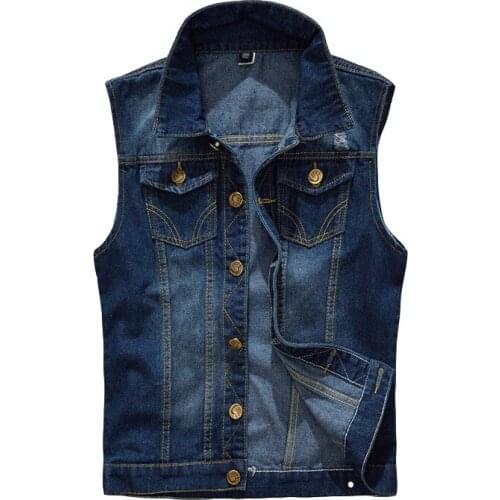 Ripped Button Coats Mens Denim Vest Jacket 2021 Fashion Denim Vests Men Retro Sleeveless Slim Fit Male Jeans Tank Top 5XL