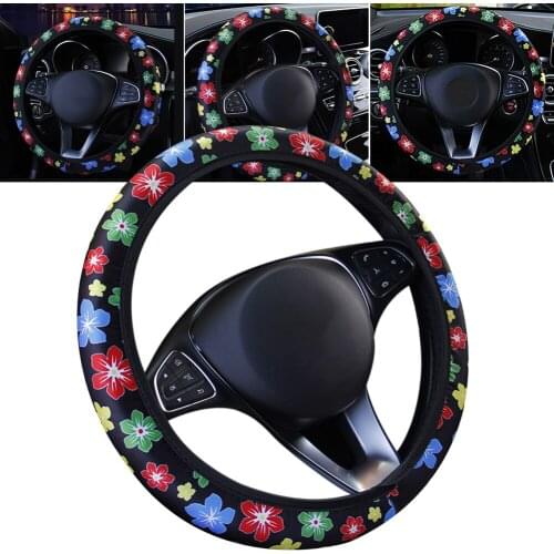 Universal 37-38cm Car Steering Wheel Cover Non-slip Colorful Flower Printing General for Girls Women Car Decoration Accessories