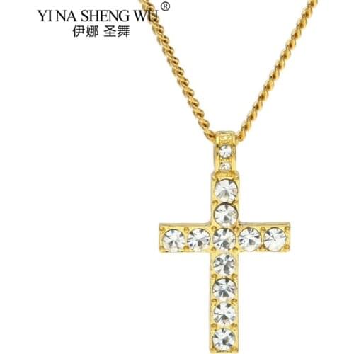 Hip Hop Rock Classice Gold Silver Color Cross Pendant Necklace Religious Iced Out New Necklace Jewely For Men Cuban Chain Gifts