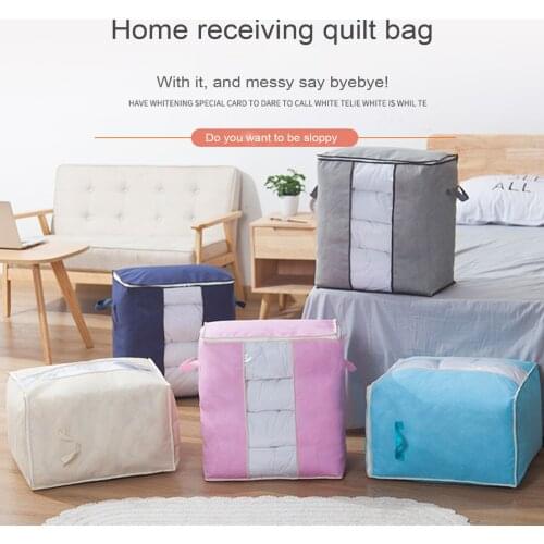 Large Capacity Storage Case Buggy Bag with Visual Window for Quilt Clothes, Blue/Gray/Pink/Beige Storage Bag