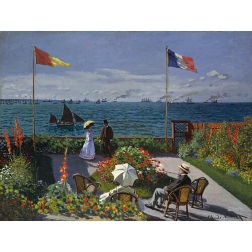 Oil Painting reproduction on linen canvas,terrace at sainte adresse by claude monet,Free DHL Shipping,100%handmade,museumQuality