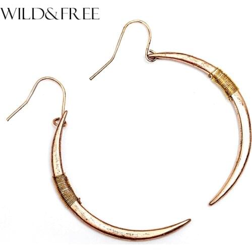 WILD & FREE Women Vintage Moon Hook Drop Earrings Antique Gold Silver Plated Handmade Copper Wire Wrap Dangle Earrings Jewelry