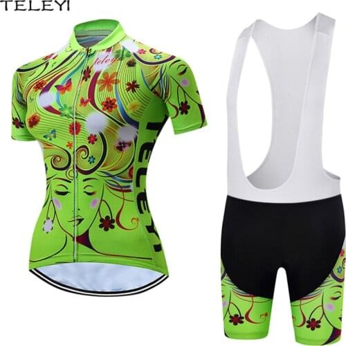Womens Cycling Kits Road Bike BIcycle Short Sleeve Jersey Bib Shorts Sets Green XS-4XL