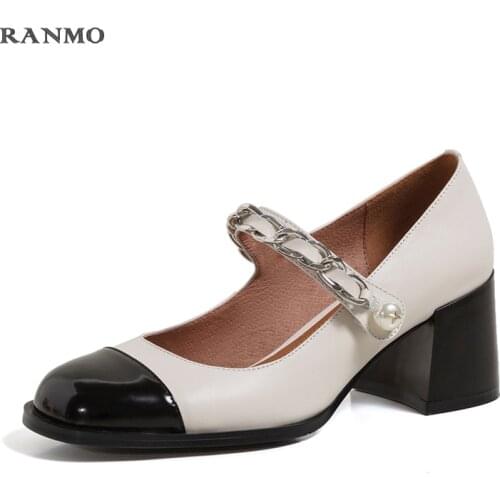2021 New Women Mary Janes Flats Shoes Genuine Leather Round Toe High Heels Buckle Strap Shoes Casual Girl Dress Shoes Spring