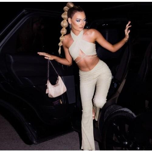 2021 Summer Women Bodycon Tracksuit 2 Two Piece Set Casual Sleeveless Knitted Crop Tops Tshirt Leggings Pants Set