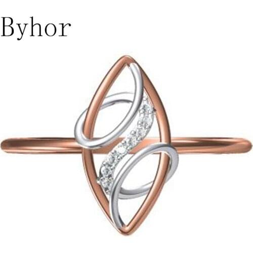 Byhor Solid 14K White+Rose Gold 0.032ct H/SI Full Cut Natural Diamonds ring Women Fine Jewelry Trendy Marquise кольцo кольцa