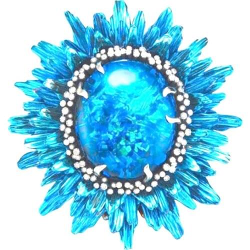 2021 New Vintage Blue Color Sunflower Shaped Opal Rings For Women Romantic Wedding Valentines Day Jewelry Gifts Accessories